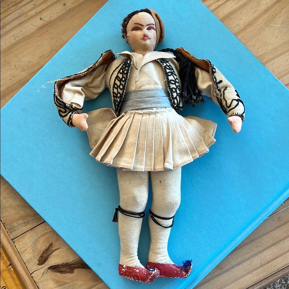 Vintage Handmade Traditional Greek Doll with Red Shoes